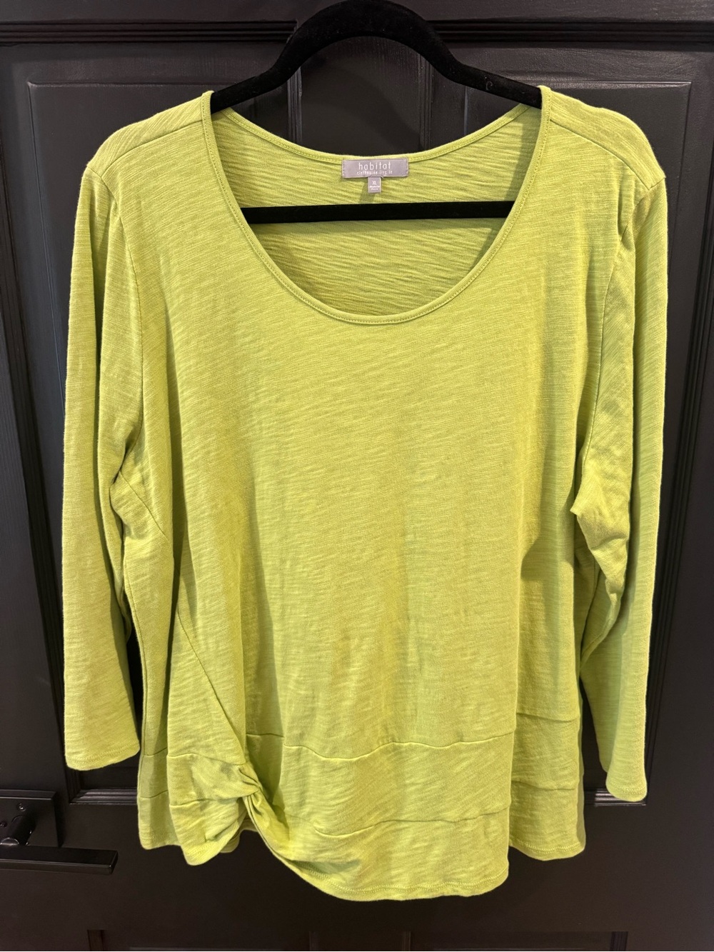 Habitat Pear Green Scoop-Neck Long Sleeve Tunic Top with Front Knot
